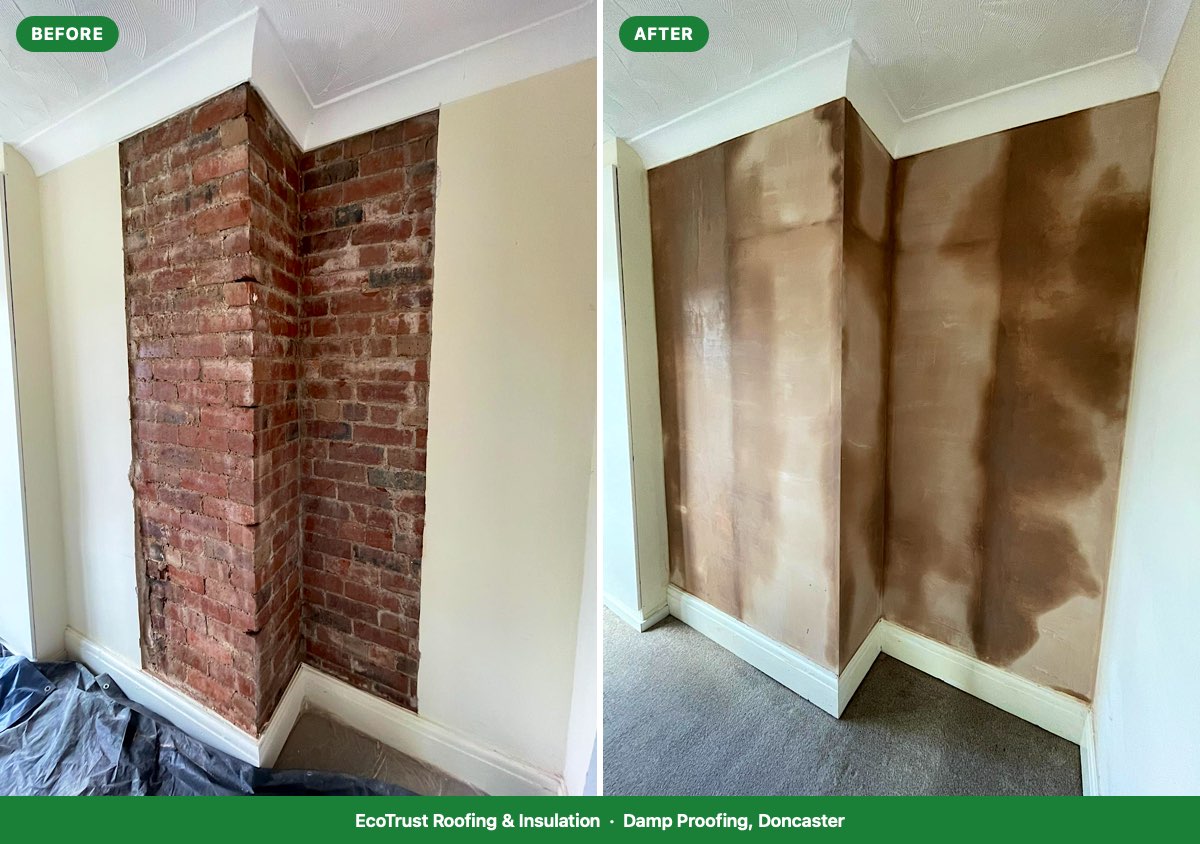 Chimney breast in Doncaster stripped back to brick, then replastered