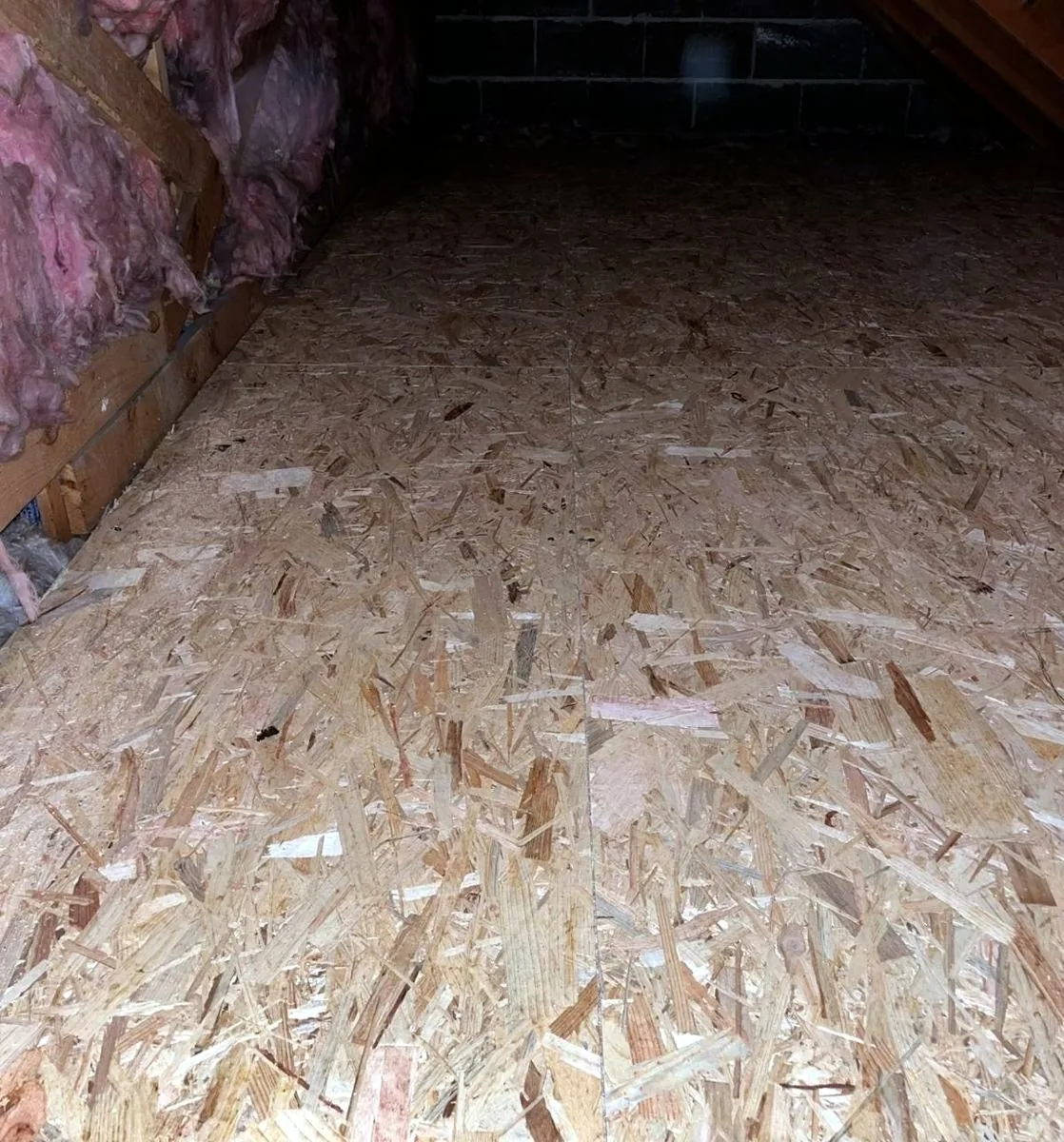 The same County Durham loft with new boards fitted over fresh insulation