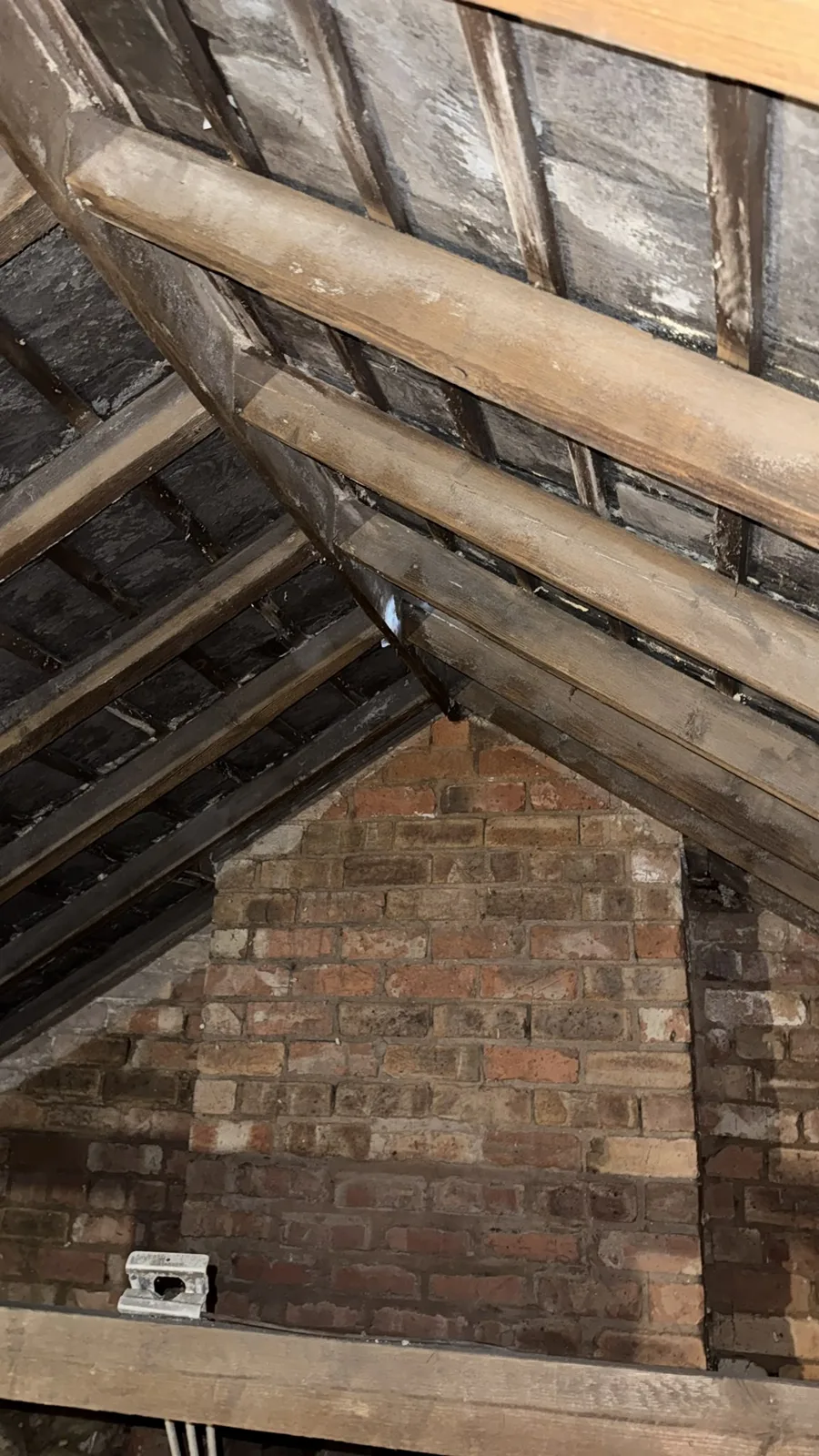 Birmingham loft gable end and roof timbers after spray foam removal