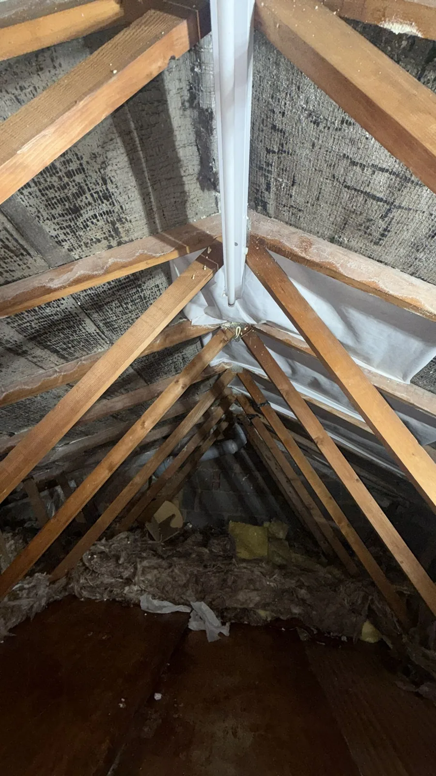 Rafters and roof felt cleared after open cell spray foam removal in a Coventry loft
