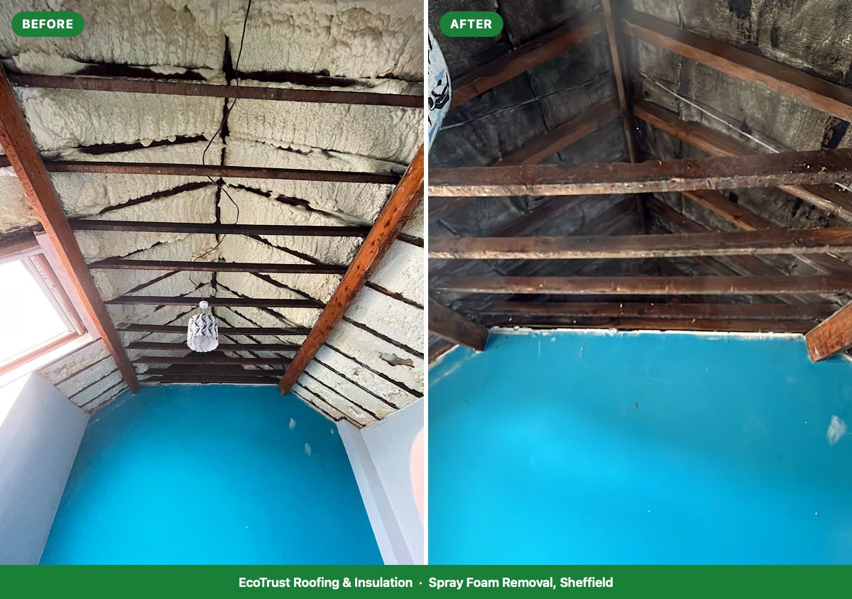 Sheffield converted loft before and after open cell spray foam removal